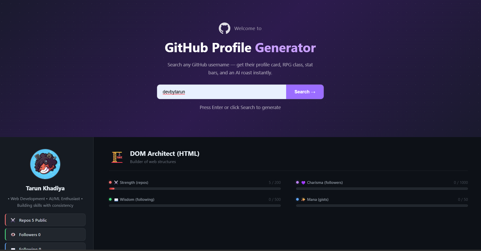 GitHub Profile Generator
